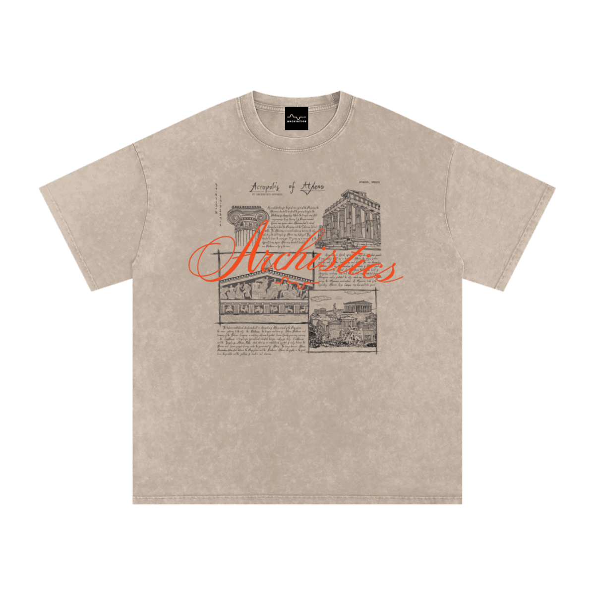 Acropolis of Athens T-Shirt: Arch. Collection - Light Tones Khaki Ash