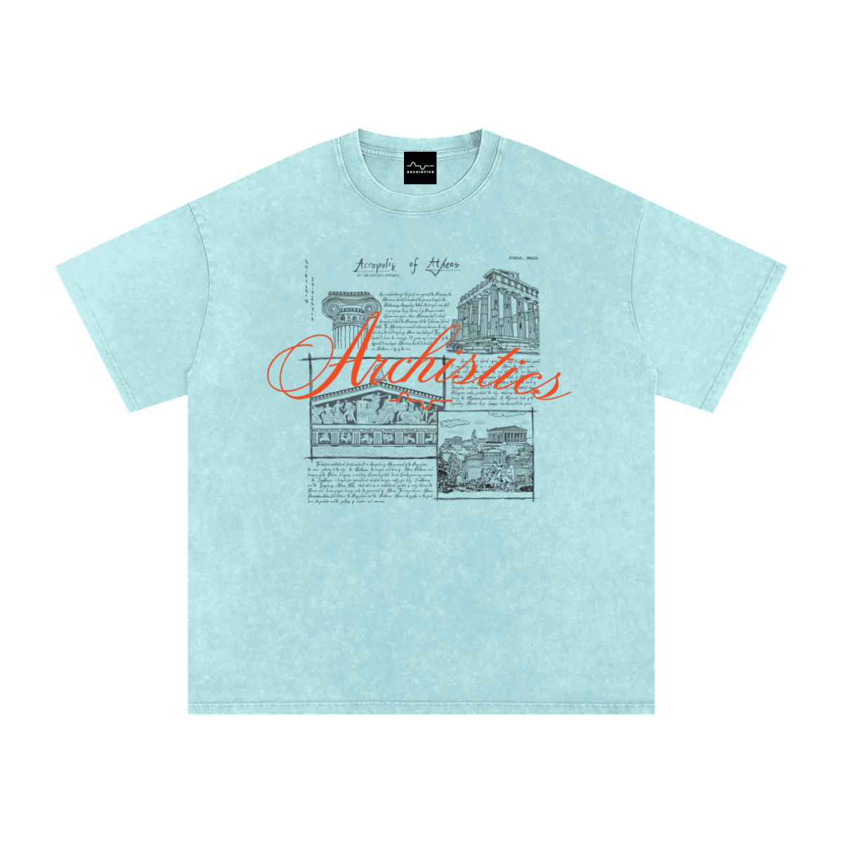 Acropolis of Athens T-Shirt: Arch. Collection - Light Tones Water Blue