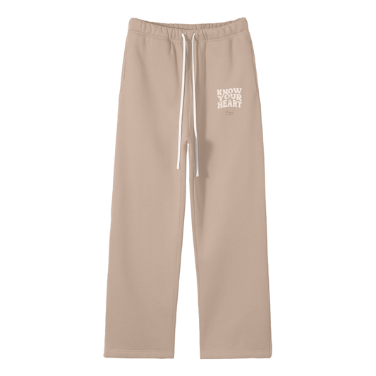 Know Your Heart Fleece Straight Leg Sweatpants: Gray Apricot Gray Apricot