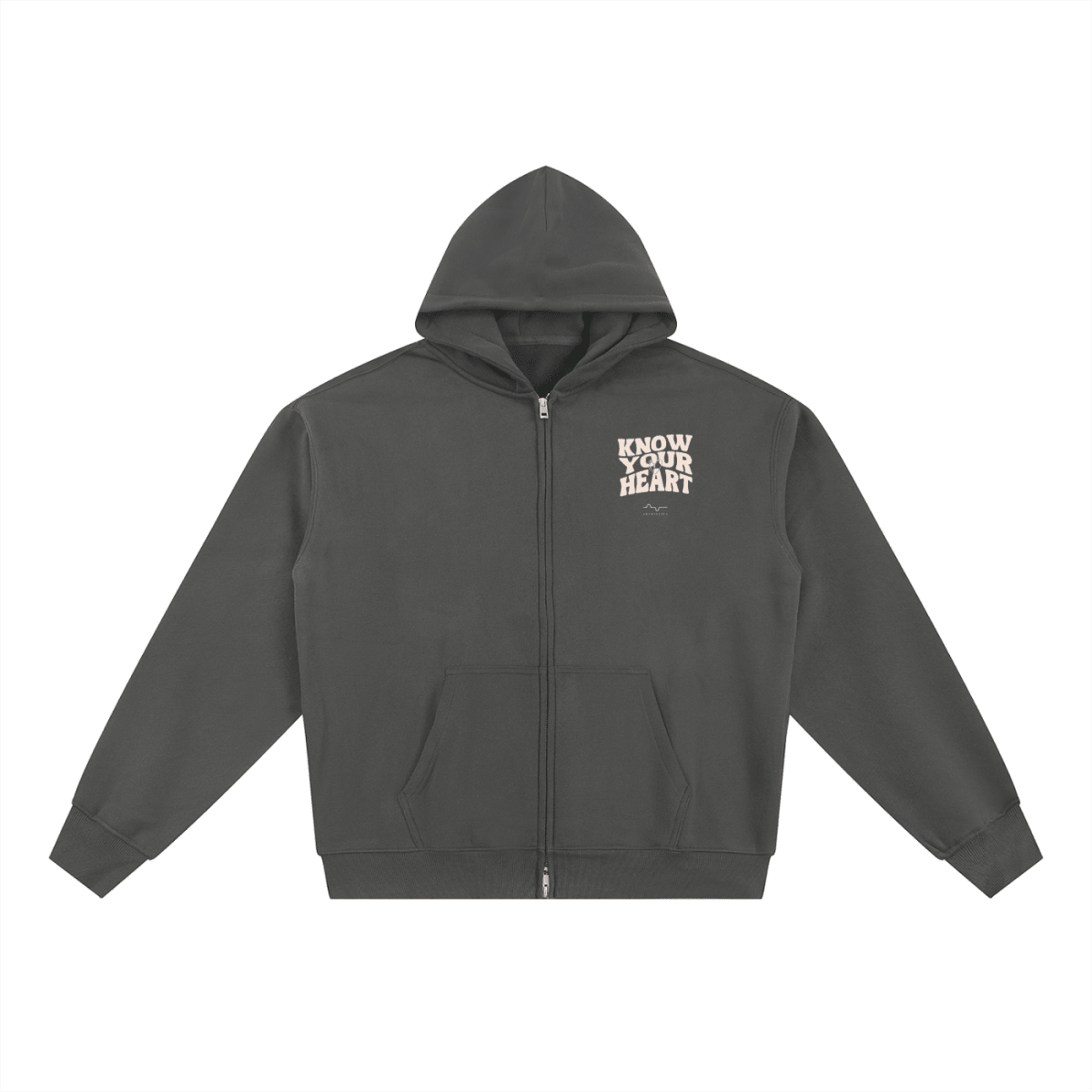 Know Your Heart Zip-Up Hoodie Dark Gray