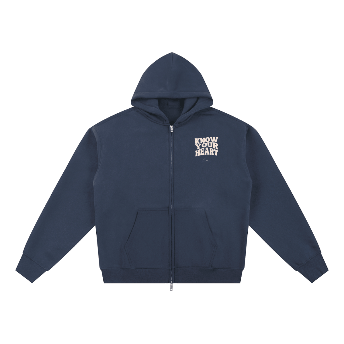 Know Your Heart Zip-Up Hoodie Navy Blue